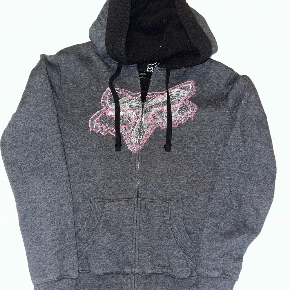 Gray Hoodie with Pink Fox Logo